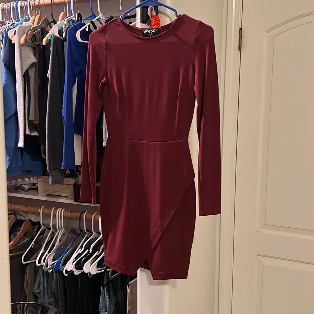 Sexy maroon Spandex Long sleeve, short dress.
